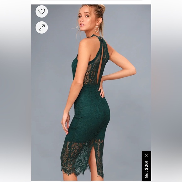 Lulus Kiss Me at Midnight Lace Halter Bodycon Midi Dress in Forest Green, Sz S - Picture 8 of 17